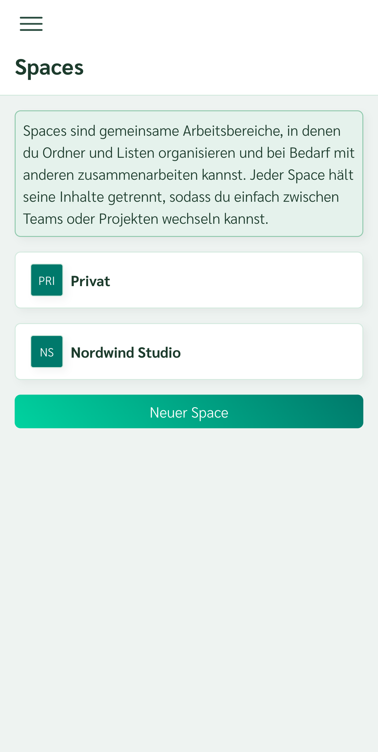 Zwei getrennte Spaces für Privates und Beruf