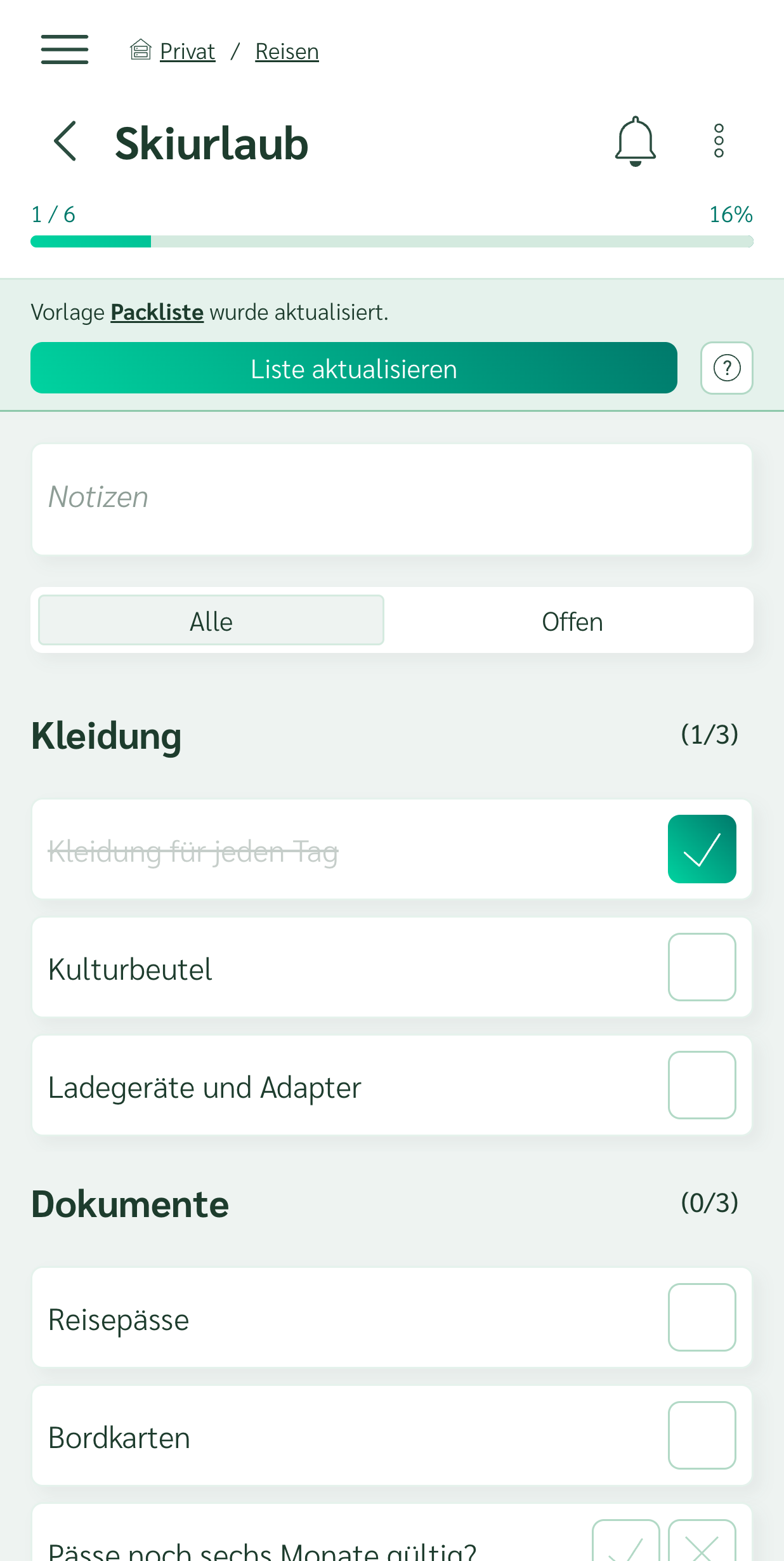 Checkliste mit Hinweis, dass ihre Vorlage aktualisiert wurde