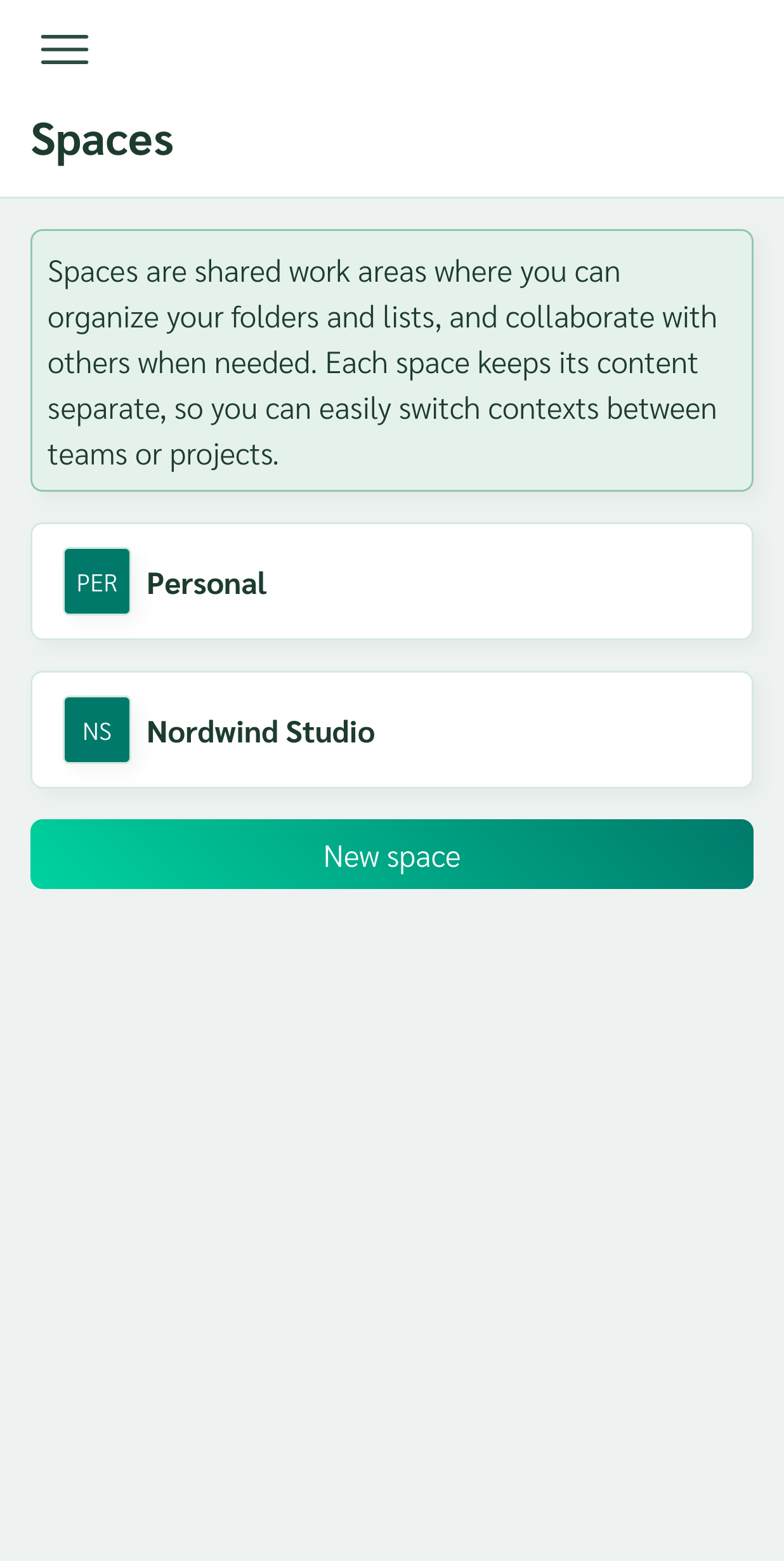 Two separate spaces for personal and work
