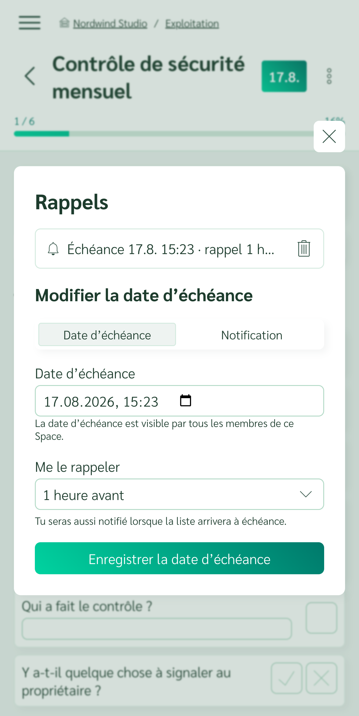 Échéance et rappel d'une checklist