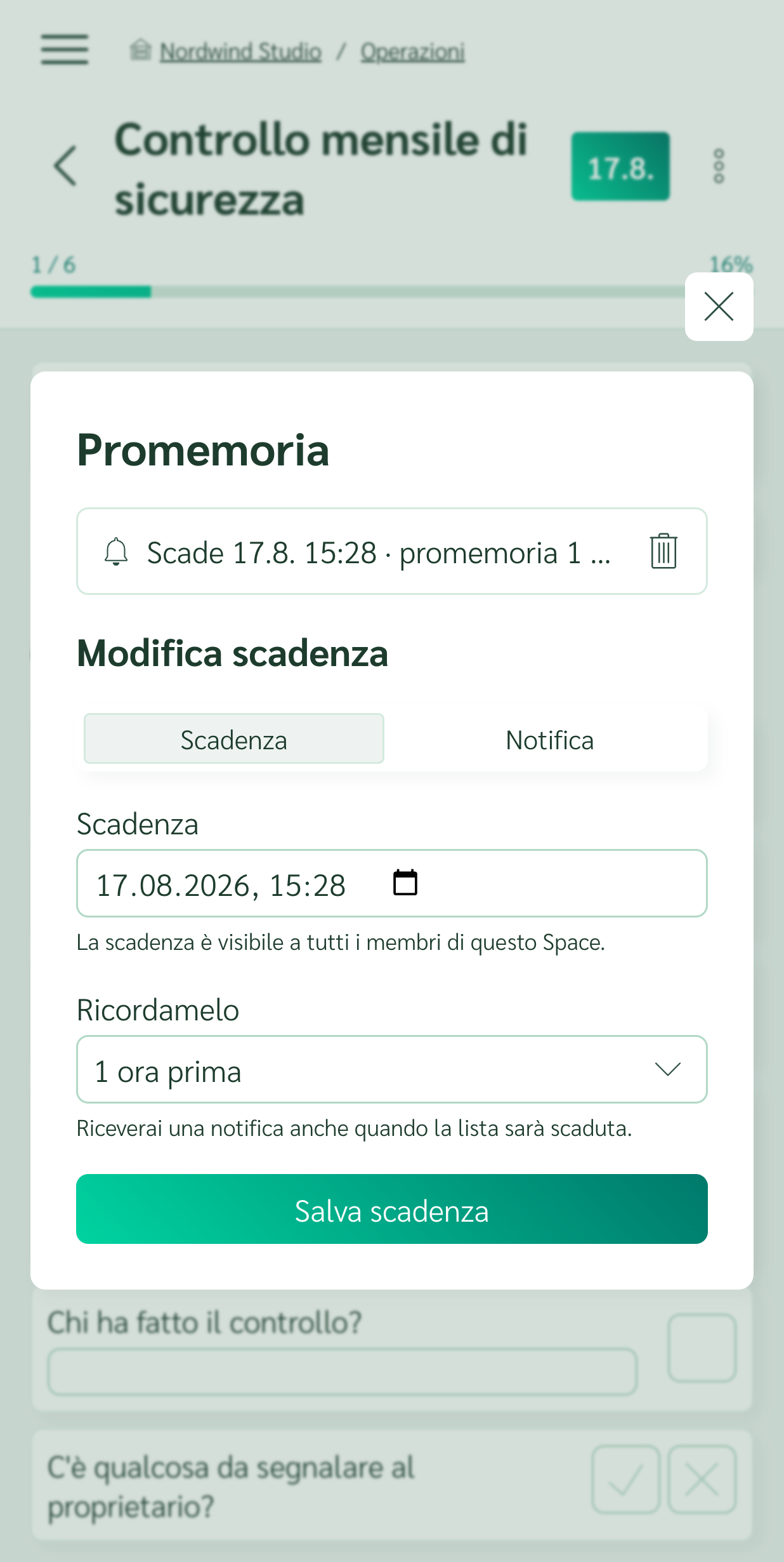 Scadenza e promemoria di una checklist