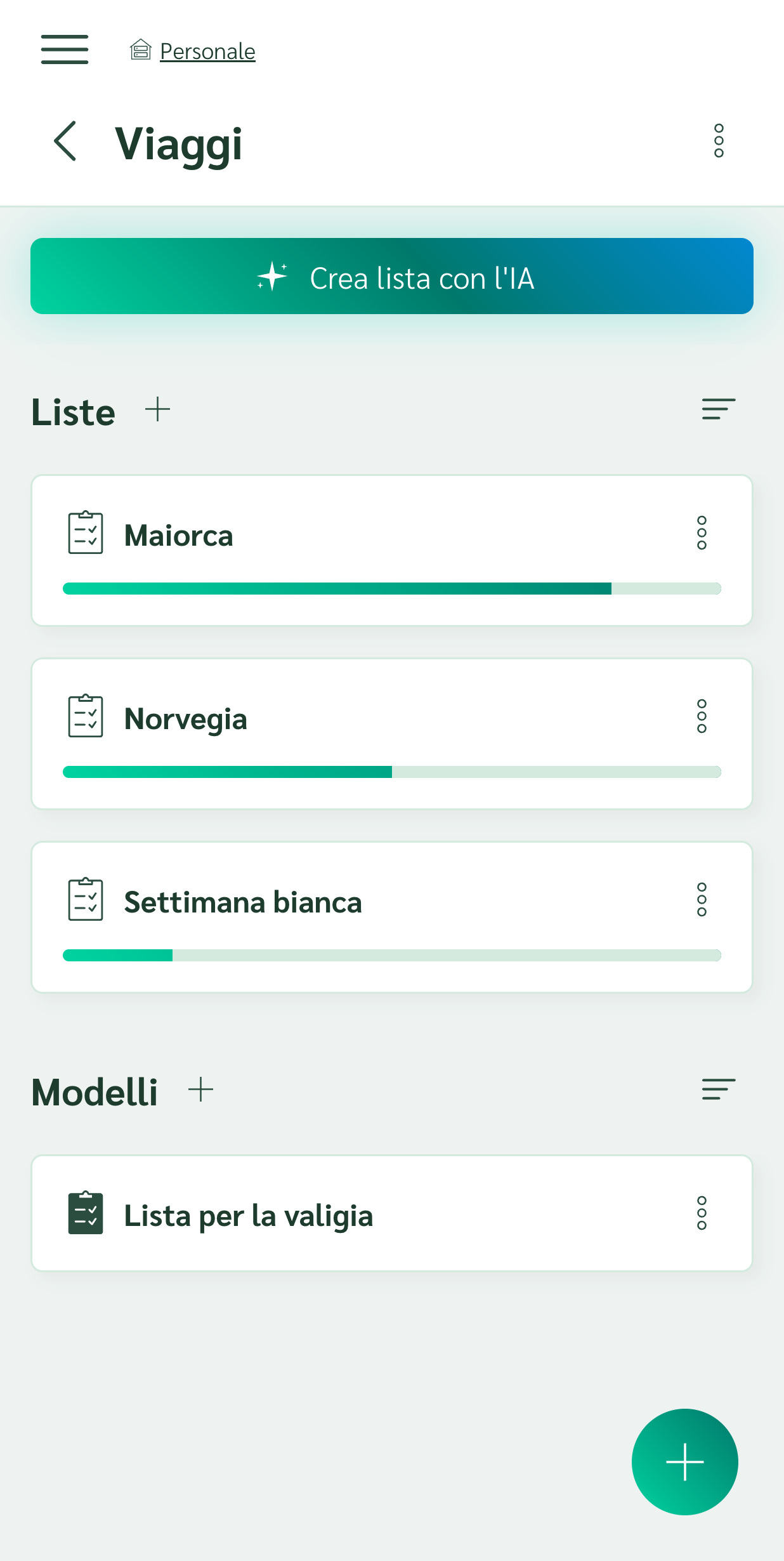 Cartella con un modello per la valigia e tre viaggi creati da esso