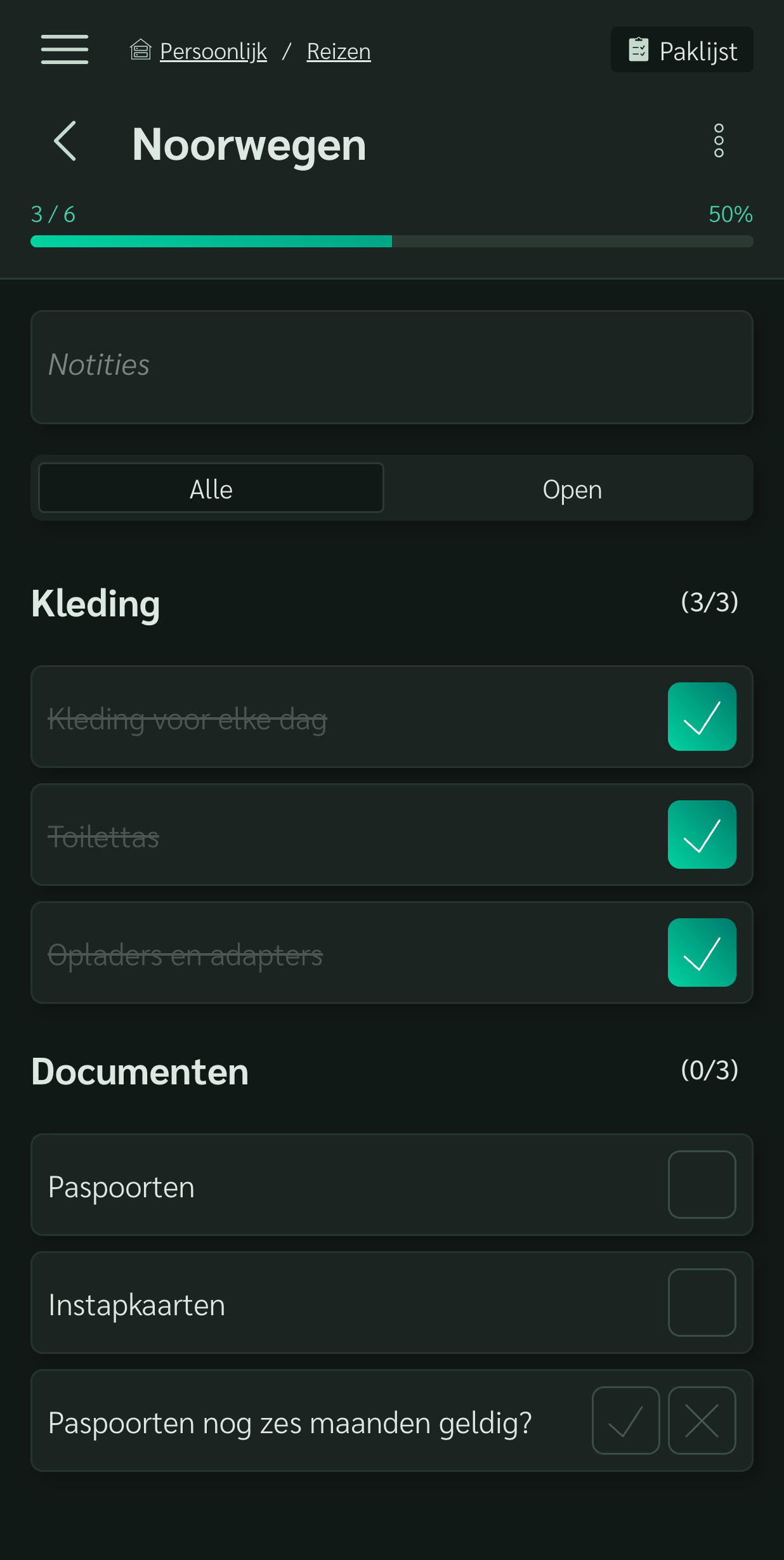 Checklist in donkere modus