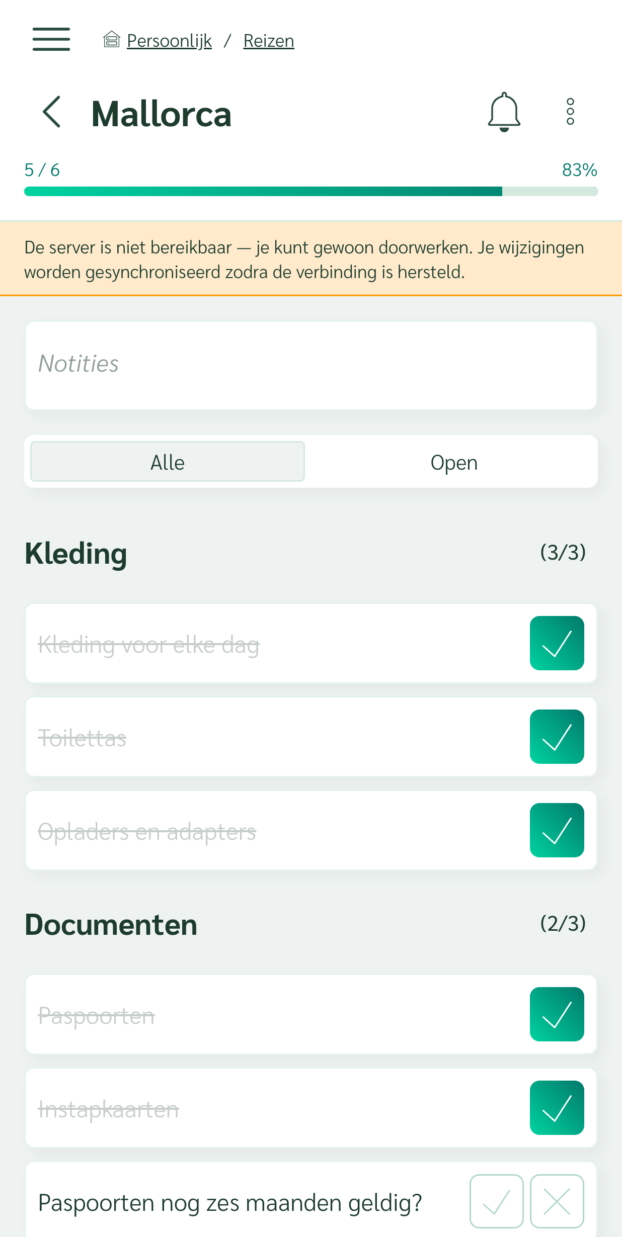 Paklijst die je ook offline blijft afvinken