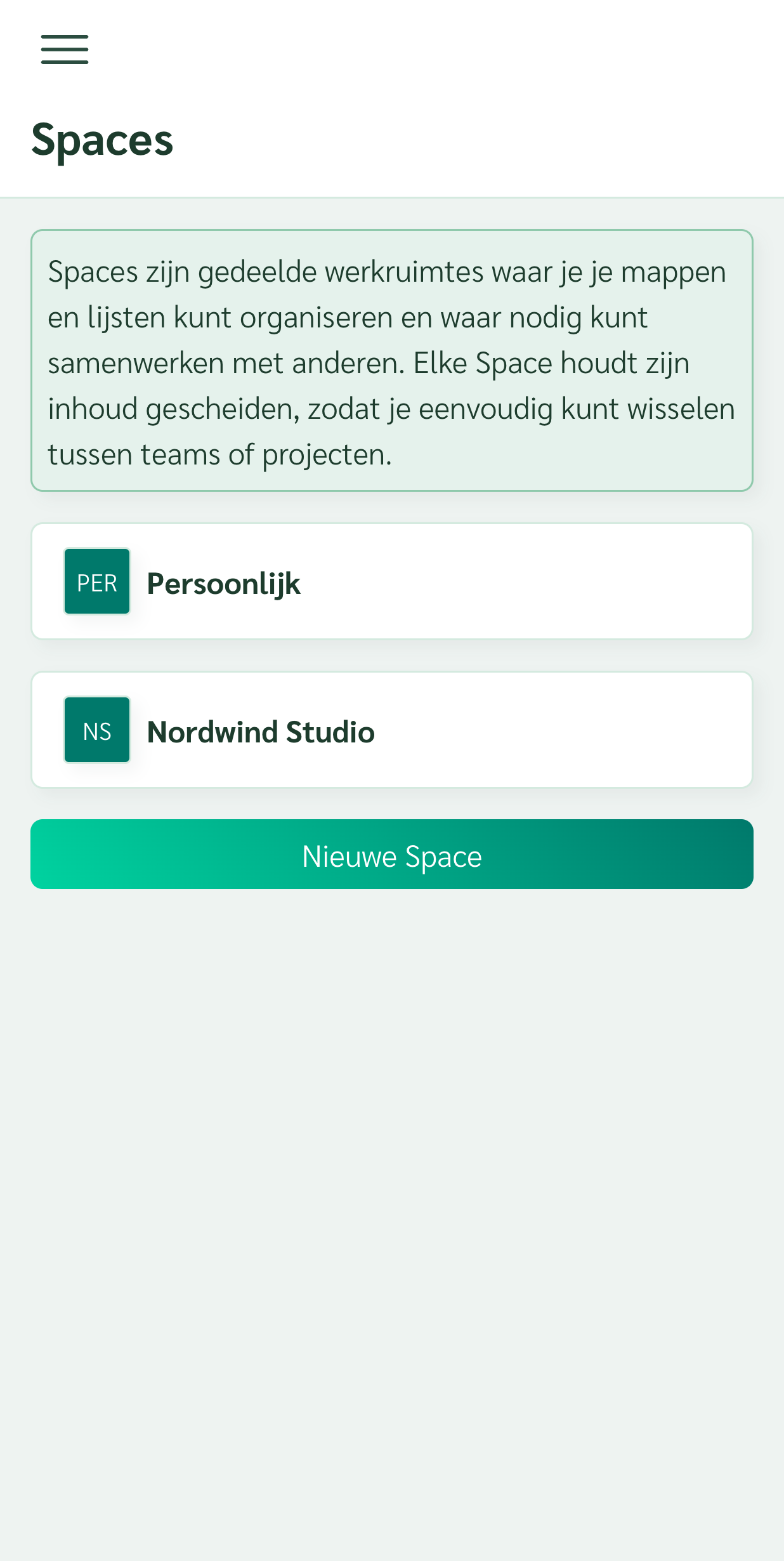 Twee gescheiden spaces voor privé en werk